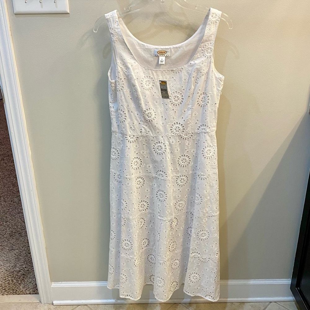 New Talbots Petites Sleeveless White Floral Eyelet Midi Dress 6P Vintage
